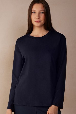 Blue Intimissimi Superior Cotton Oversized Women Long Sleeve | 9582NWZAP