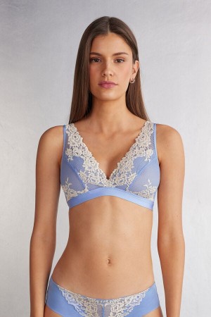 Blue / White Intimissimi Pretty Flowers Lara Triangle Women Bra | 5196LUBXH