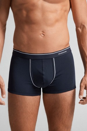 Blue / White Intimissimi Superior Cotton With Exposed Elastic Men Boxer | 3061LXRSH