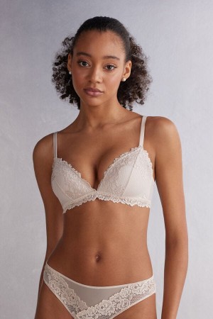 Cream Pink Intimissimi Pretty Flowers Tiziana Triangle Women Bra | 8415JFICB