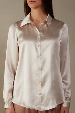 Cream Pink Intimissimi Silk Women Shirt | 7923GMOVC