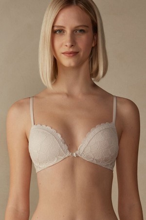 Cream Pink Intimissimi Silvia Push-Up Lace Women Bra | 3178ZYWAJ