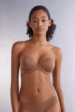 Dark Beige Intimissimi Anna Bandeau Ultralight Microfiber Women Bra | 4192GXAEW