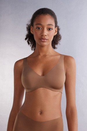 Dark Beige Intimissimi Greta Comfort Lounge Balconette Ultralight Microfiber Women Bra | 2507SBMNV