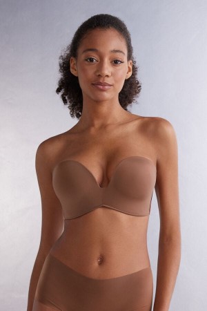 Dark Beige Intimissimi Laura Bandeau Ultralight Microfiber Women Bra | 8167AKXVU