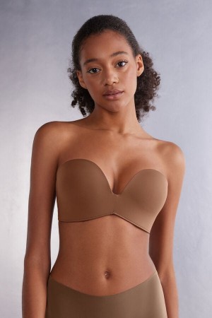 Dark Beige Intimissimi Laura Microfiber Bandeau Women Bra | 4907RJGLZ