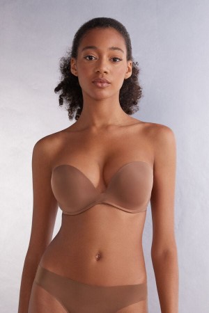 Dark Beige Intimissimi Monica Bandeau Ultralight Microfiber Women Bra | 9475ANFIO