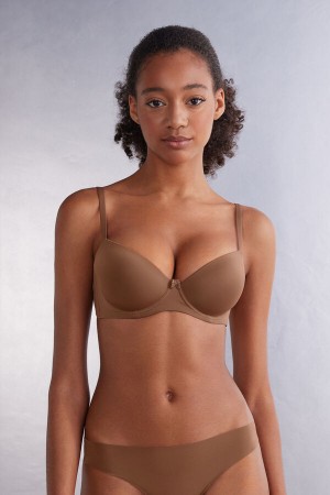 Dark Beige Intimissimi Sofia Microfiber Padded Balconette Women Bra | 5782MEOPW