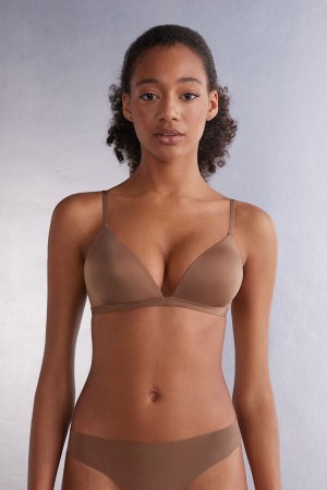 Dark Beige Intimissimi Tiziana Triangle Ultralight Microfiber Women Bra | 7568REUQS