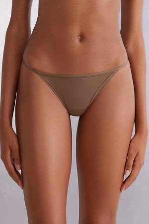 Dark Beige Intimissimi Ultralight Microfiber Straps Women Thong | 6150WCHBK