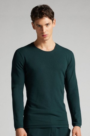 Dark Green Intimissimi Modal-Cashmere Men Long Sleeve | 0726DFMHQ