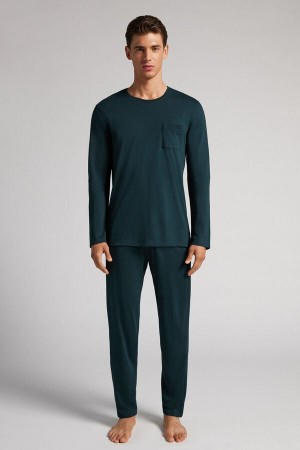 Dark Green Intimissimi Superior Cotton Full Length Men Pajamas | 3957ZWYEG