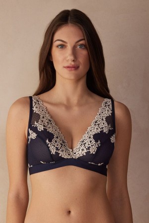 Deep Blue / Light Yellow Intimissimi Pretty Flowers Lara Triangle Women Bra | 8365VABFG