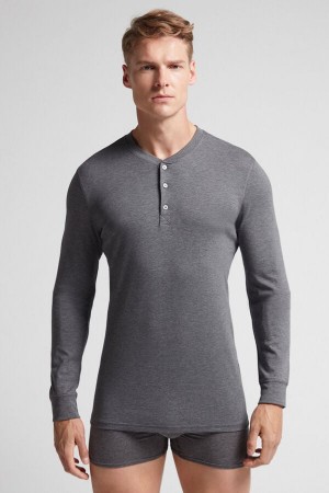 Deep Grey Intimissimi Cottons Men Long Sleeve | 4196SVIDR