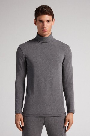 Deep Grey Intimissimi High-Neck Modal-Cashmere Men Long Sleeve | 7310BPKZI