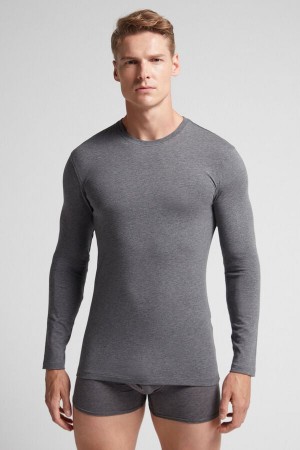 Deep Grey Intimissimi Stretch Superior Cotton Men Long Sleeve | 6857JUCRX