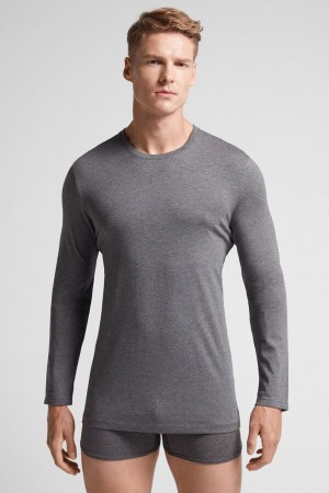 Deep Grey Intimissimi Superior Cotton Men Long Sleeve | 1463RQULE