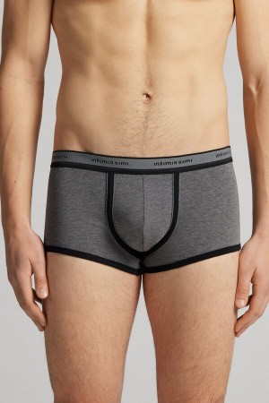 Deep Grey / Black Intimissimi Superior Cotton With Logo Men Boxer | 6421FIEHV