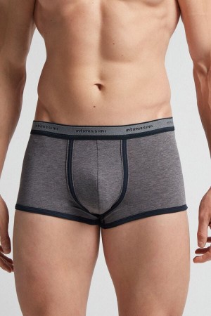 Deep Grey / Blue Intimissimi Natural Fresh Cotton Men Boxer | 8369VHPNS