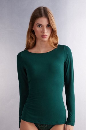 Green Intimissimi Bateau Neck In Micromodal Women Long Sleeve | 4731HSWBA