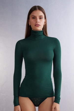 Green Intimissimi Modal Cashmere Ultralight High-Neck Women Long Sleeve | 2714ECNKQ