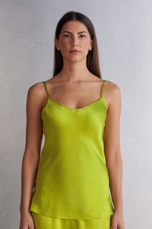 Green Intimissimi Silk Satin With V-Neckline Women Tank Top | 6982OCLVA