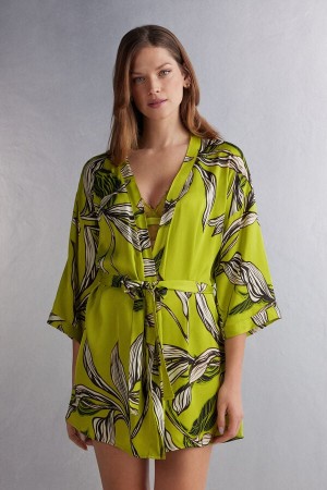 Green Intimissimi Sweet Like Sugar Viscose Satin Kimono Women Pajamas | 5196RHXCM