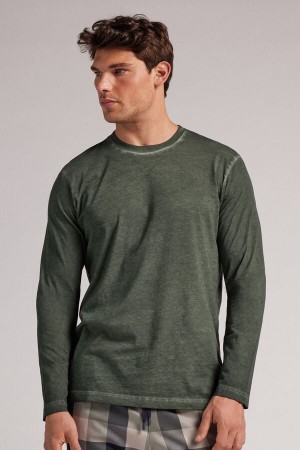 Green Intimissimi Washed Collection Cotton Men Long Sleeve | 9340BEXSY