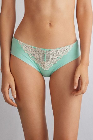 Green / White Intimissimi Pretty Flowers Seamless Cotton Women Panties | 0978NEHIS