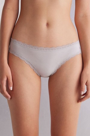 Grey Intimissimi Cotton And Lace Women Panties | 0524HPZUF