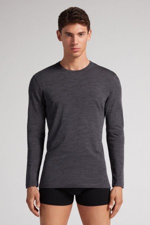 Grey Intimissimi Crew-Neck Merino-Wool Men Long Sleeve | 0687DOYJR