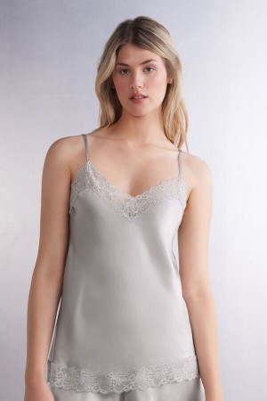 Grey Intimissimi Lace And Silk Women Tank Top | 2716SOKRL