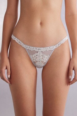 Grey Intimissimi Pretty Flowers String Women Thong | 2379MKTNF