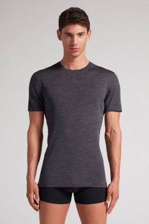 Grey Intimissimi Stretch Merino Wool Short-Sleeve Men T-Shirt | 0928MZTVP