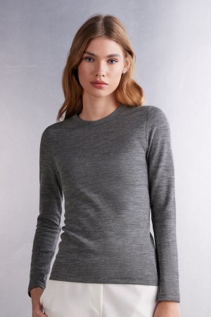 Grey Intimissimi Wool Cotton Crewneck Women Sweater | 4602KDOUG