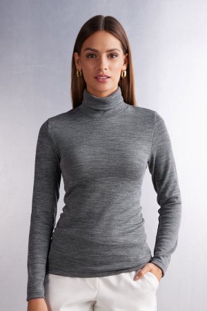 Grey Intimissimi Wool Cotton High Collar Women Long Sleeve | 2496AFNDV