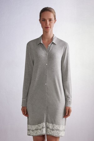 Grey / White Intimissimi Pretty Flower Open Front Women Pajamas | 1834FKNAQ