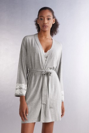 Grey / White Intimissimi Pretty Flowers Modal Women Robe | 4376YHXEI