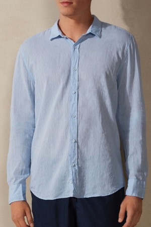 Light Blue Intimissimi Linen And Cotton Men Shirt | 9317STWZV