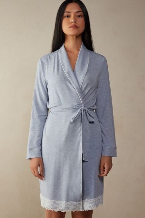 Light Blue Intimissimi Modal Lace Detail Women Robe | 5178TZOSW