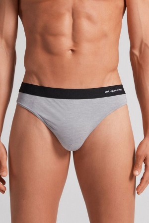 Light Grey Intimissimi Logo Detailed Microfiber Men Thong | 7236CZJUS