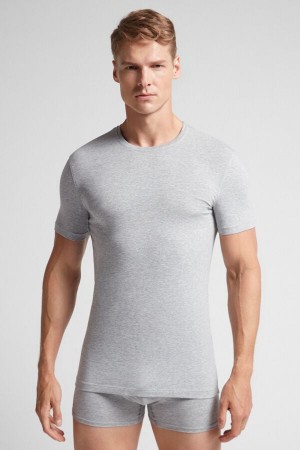 Light Grey Intimissimi Stretch Superior Cotton Men T-Shirt | 1934BCYIG