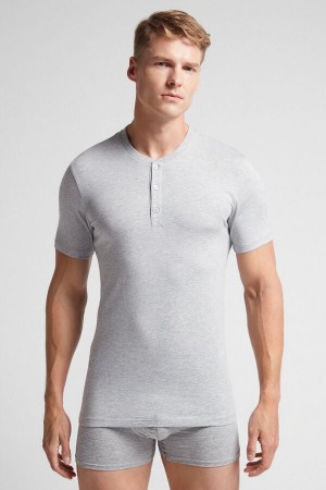 Light Grey Intimissimi Superior Cotton Henley Men T-Shirt | 3791NJDFX