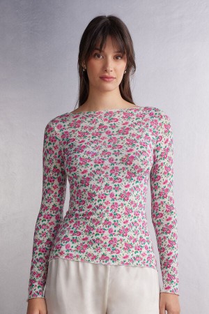 Multicolor Intimissimi Life Is A Flower Bateau Neck In Modal Ultralight With Cashmere Women Long Sleeve | 2784LZOXC