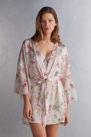 Multicolor Intimissimi Secret Garden Satin Kimono Women Pajamas | 3782XLKVD