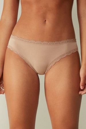 Orange Beige Intimissimi Cotton And Lace Women Panties | 7386ABJWQ