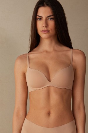 Orange Beige Intimissimi Gioia B Cup Microfiber Super Push-Up Women Bra | 8470VBCIU