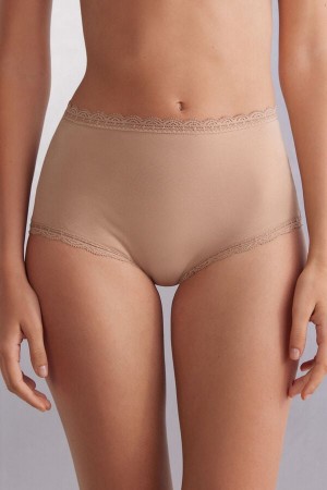 Orange Beige Intimissimi High Rise Cotton And Lace Hipsters Women Briefs | 4387OYLKH