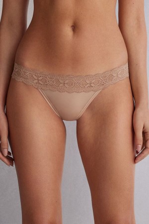 Orange Beige Intimissimi Lace And Microfiber Modifiedzilian Women Briefs | 4391UAQHR