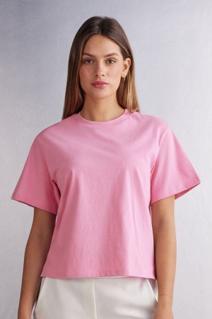 Pink Intimissimi Boxy Fit Cotton Women Short Sleeve | 1295OCUBW